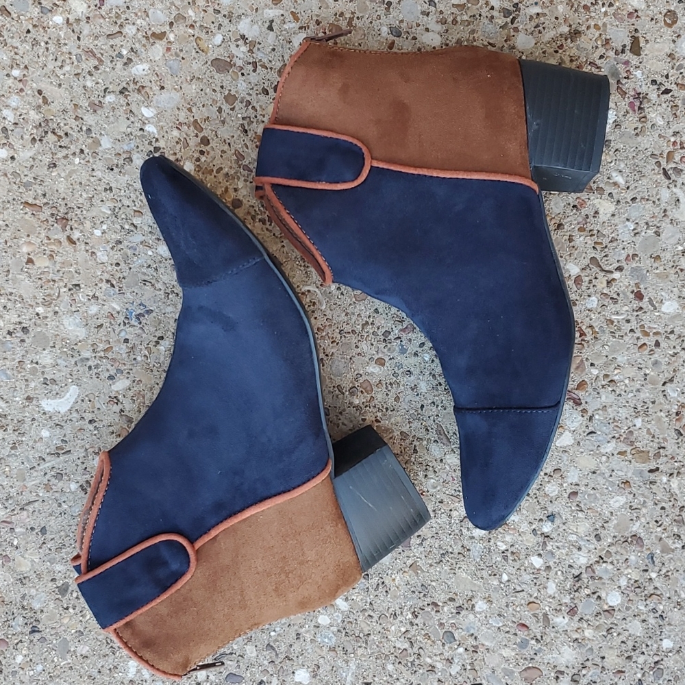 Vanessa Wu Suede Leather Blue Brown Ankle Booties 37 Anthropologie